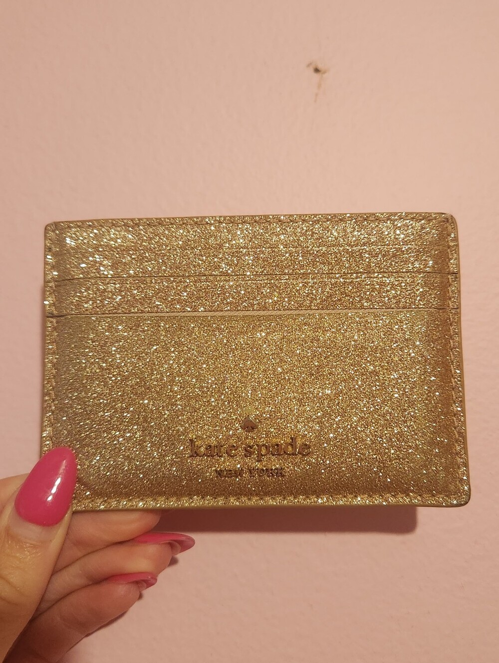 Kate Spade Glitter Card Holder in Rose Gold